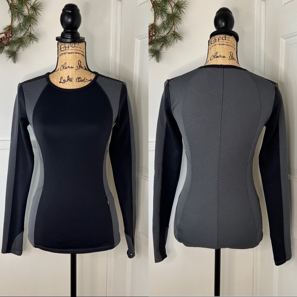 Athleta Spotlight Black and Gray Pin Stripe Pullover Long Sleeve Active …